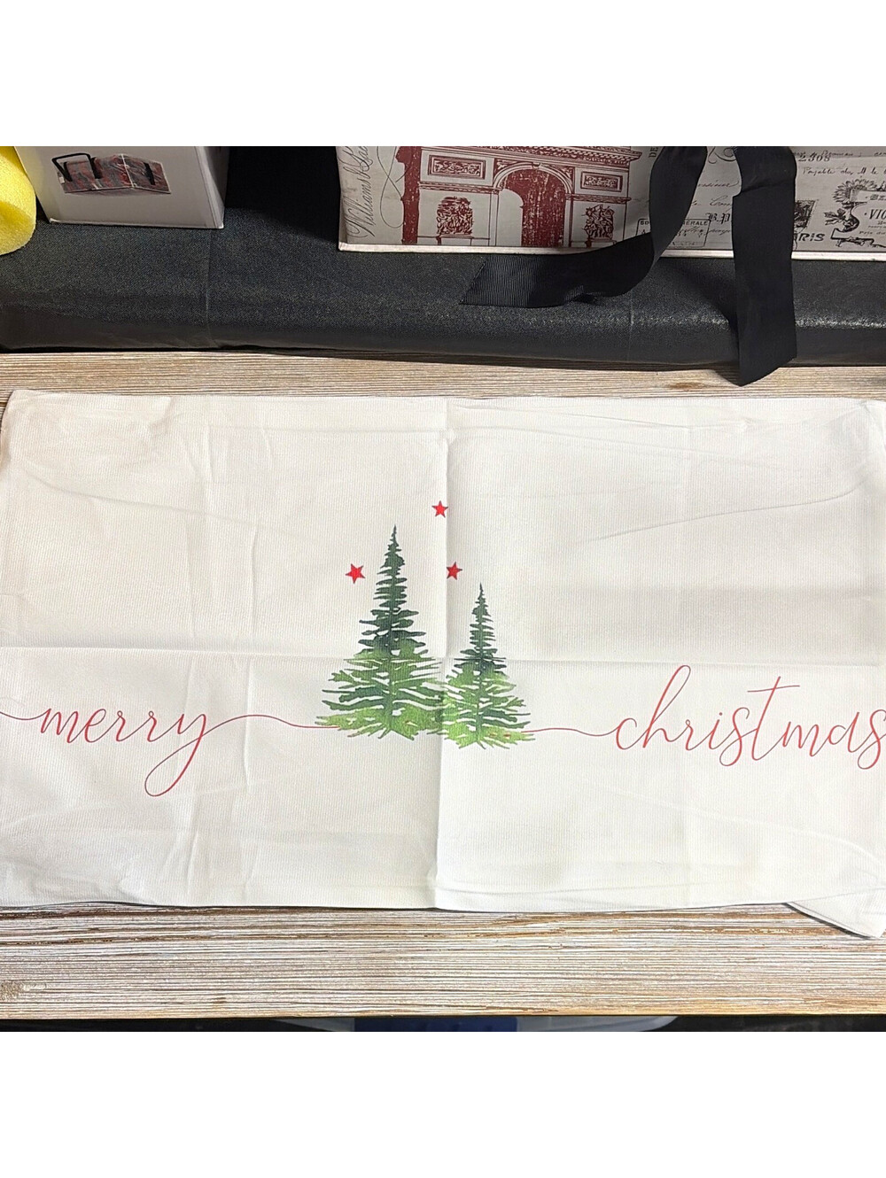Christmas Throw Pillow Cover White Merry Christmas Tree Print. 12 x 18.